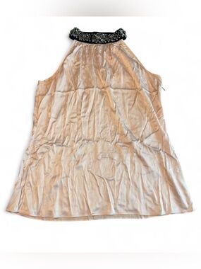 Silk Cache Beaded Halter Tank Top in Light Pink and Black